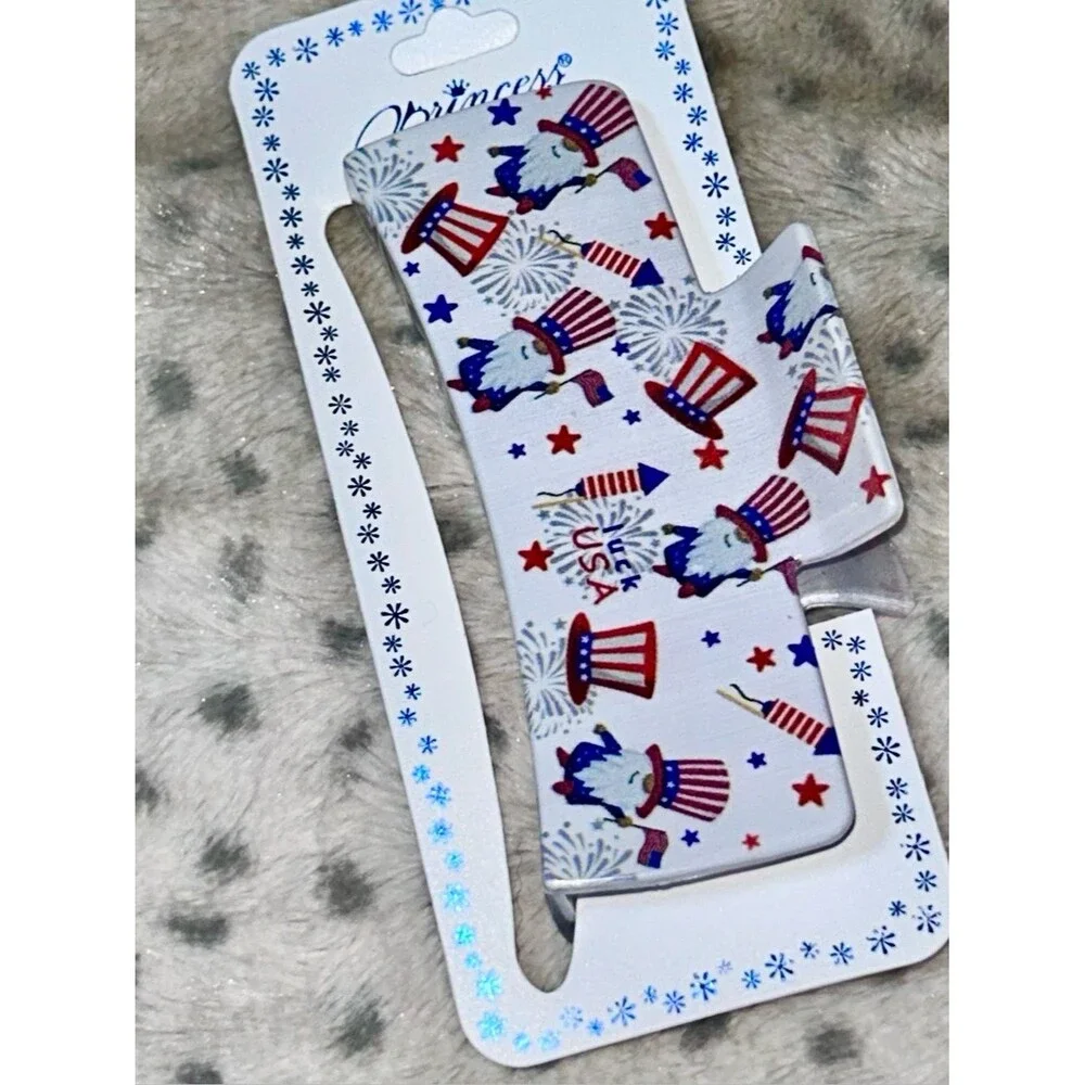 Hair Accessories Patriotic Red White & Blue Gnome Print Hair Claw